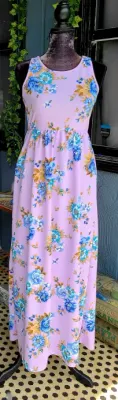 Lavender Sleeveless Floral Maxi Dress with Pockets
