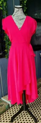 Fuchsia Ruffle Sleeve V Neck Dress