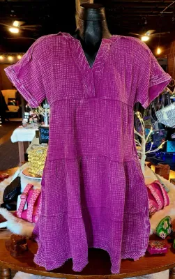 Zenana Light Plum Reverse Stitch V Neck Dress with Pockets