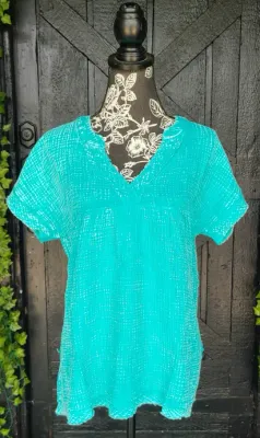 Zenana Turquoise Reverse Stitch Top with Pockets