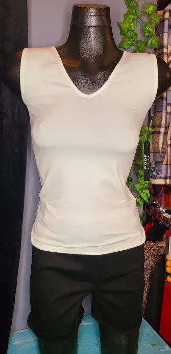 White Slimming V Neck Tank Top