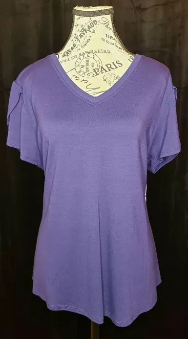 Navy V Neck Tulip Sleeve Top