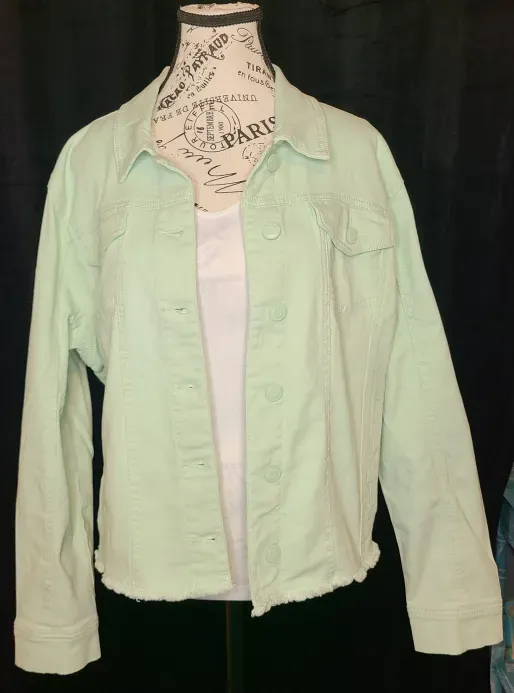 Mint Green Frayed Hem Jean Jacket
