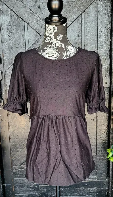 Black Swiss Dot Baby Doll Top