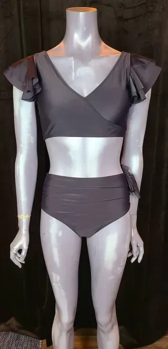 Black Ruffle High Waist Swimsuit