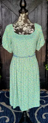 Green Floral Smocked Baby Doll Dress