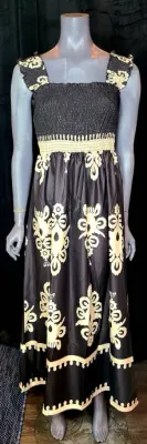Black and White Sleeveless Smocked Maxi Dress