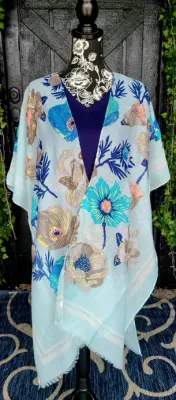White with Blue Floral Kimono