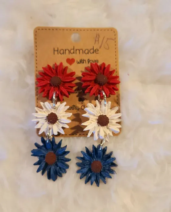 Red White and Blue Flower Earrings