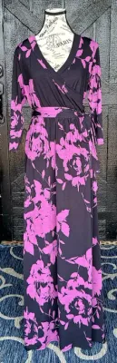 Black and Purple Faux Wrap Maxi Dress