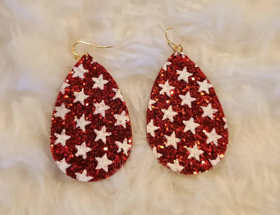 Red with White Stars Glitter Earrings