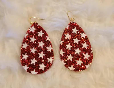 Red with White Stars Glitter Earrings