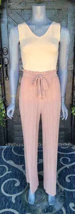 Light Cocoa Tie Front Pleated Pants
