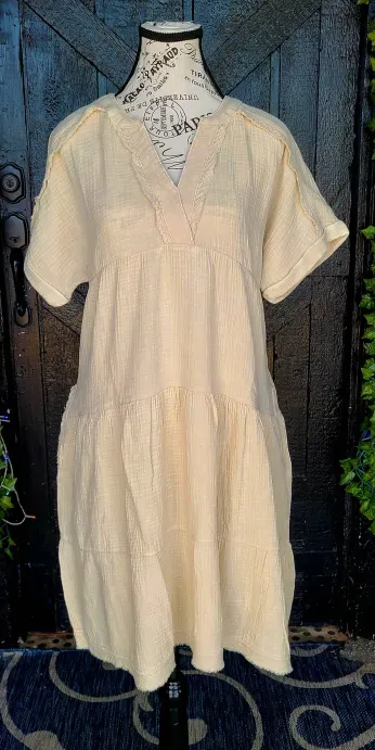 Zenana Sand Beige Reverse Stitch Dress with Pockets