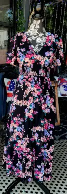 Black Floral Smocked Waist Dress