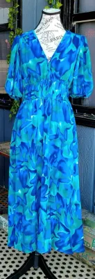 Blue Floral Puff Sleeve Dress
