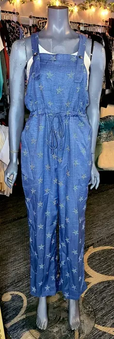 Blue with White Stars Jumpsuit with Pockets