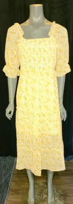 Yellow Floral Smocked Tiered Dress