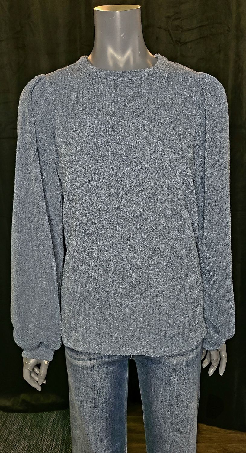 Denim Blue Sweater Top with Buttons on Back