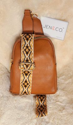 Jen &amp; Co Camel Sling Bag with Aztec Strap