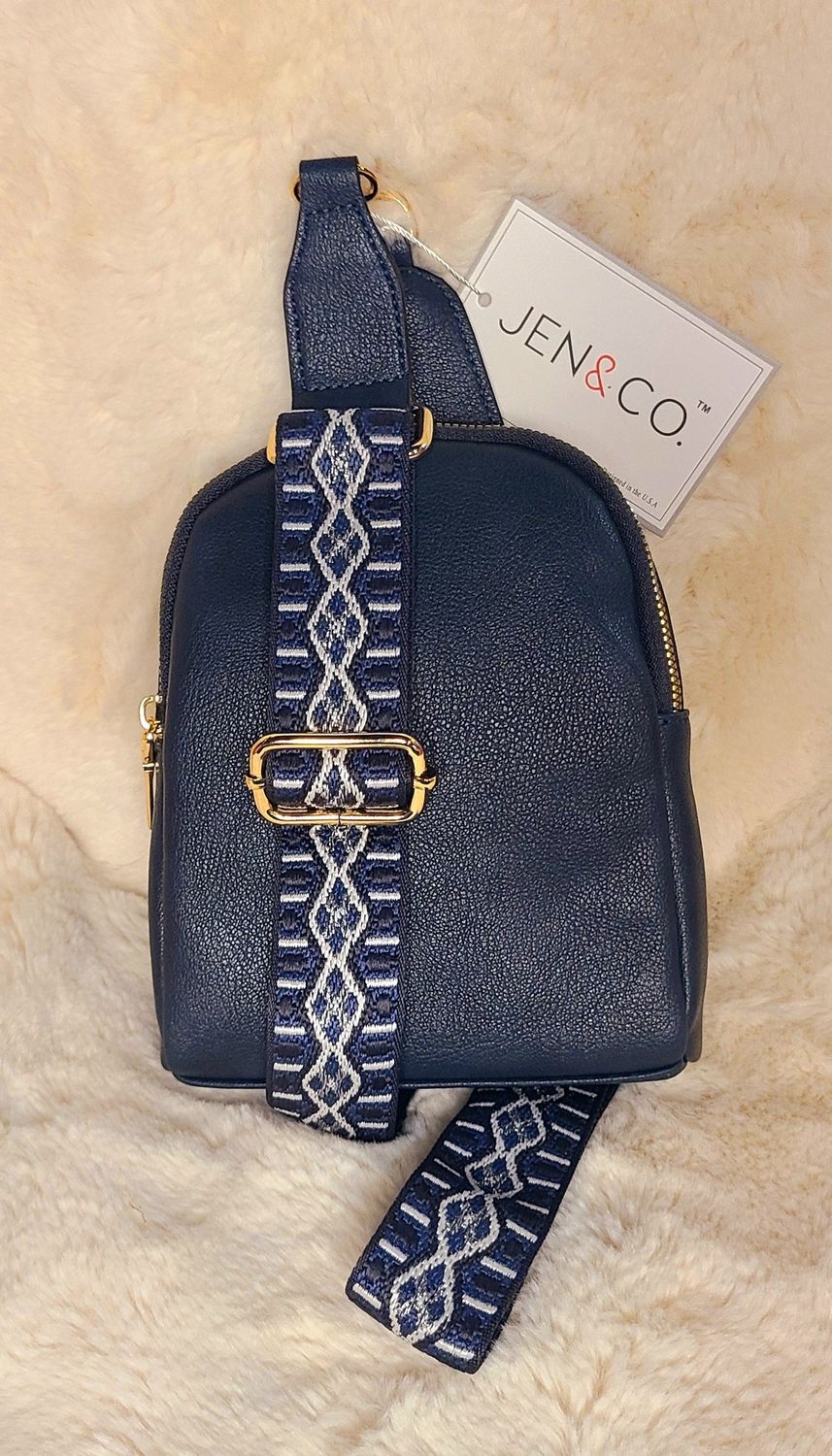 Jen &amp; Co Navy Sling Bag with Aztec Strap
