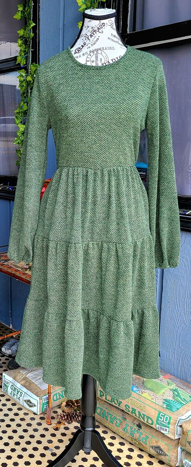 Olive Sweater Tiered Dress with Pockets