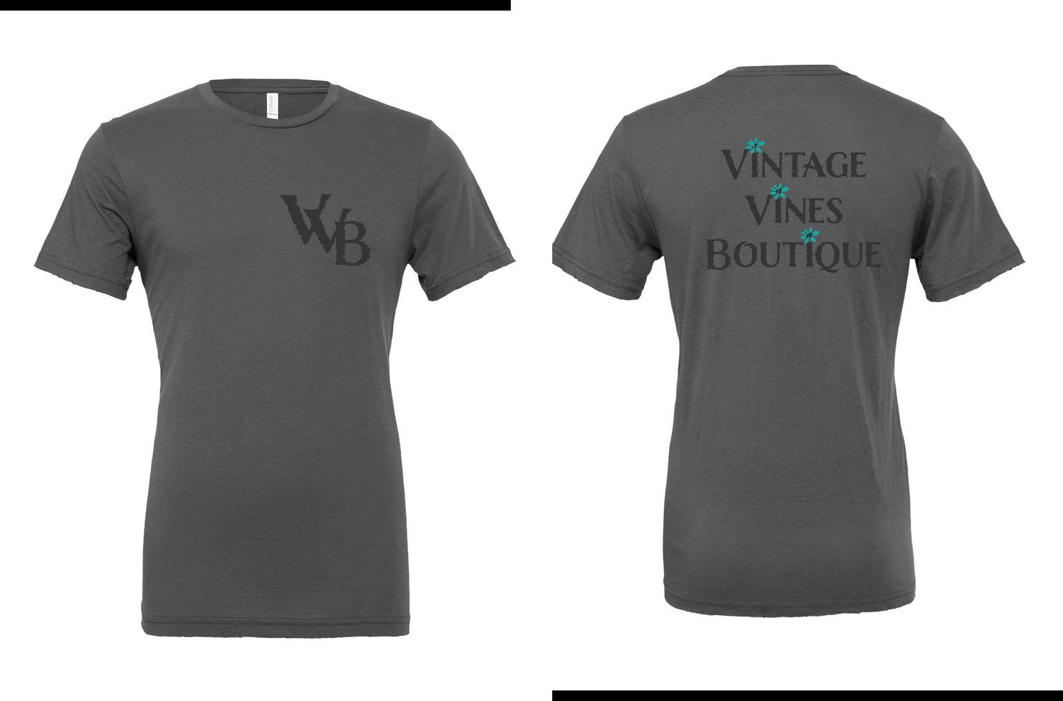 Vintage Vines Boutique Bella Canvas Asphalt Grey with Black Letters T-Shirt