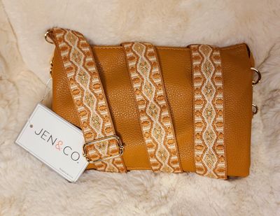 Jen &amp; Co Camel Crossbody Purse with Aztec Strap