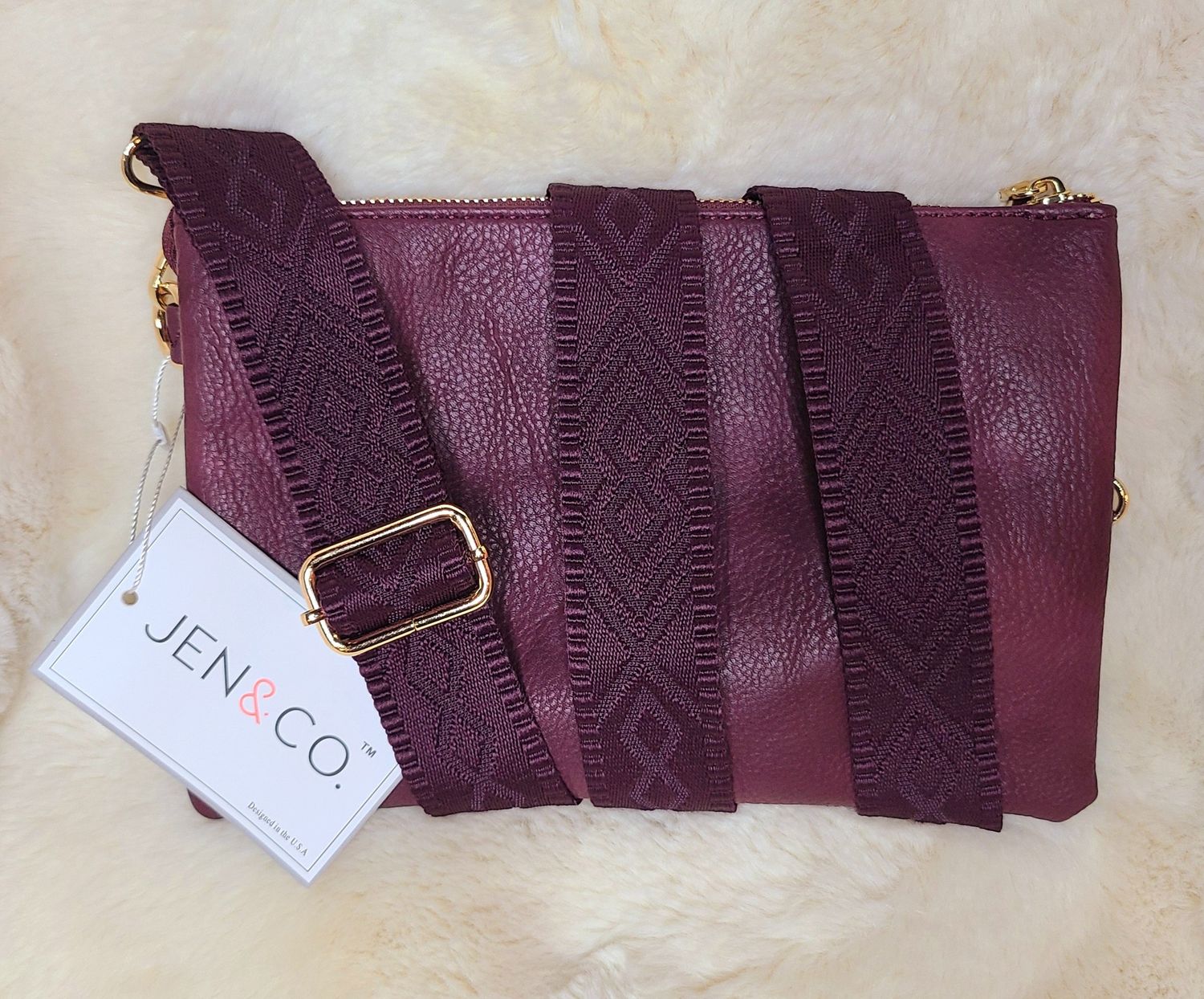 Jen &amp; Co Cherry Lacquer Crossbody Purse with Aztec Strap