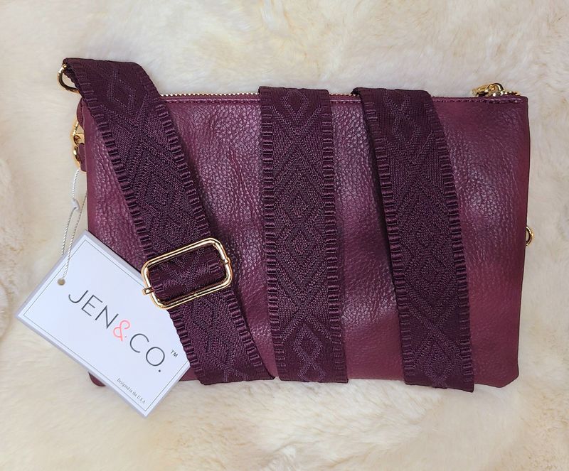 Jen &amp; Co Cherry Lacquer Crossbody Purse with Aztec Strap