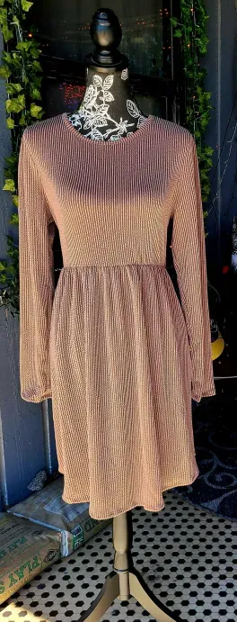 Camel Urban Ribbed Baby Doll Dress with Pockets