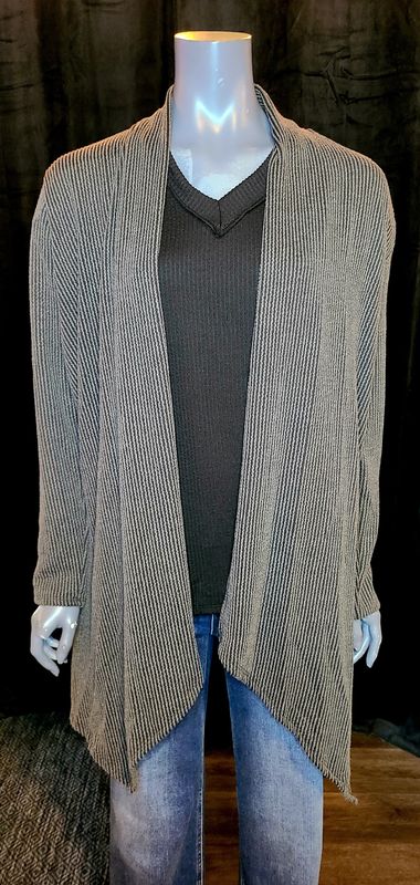 Charcoal Grey Urban Ribbed Cardigan with Pockets