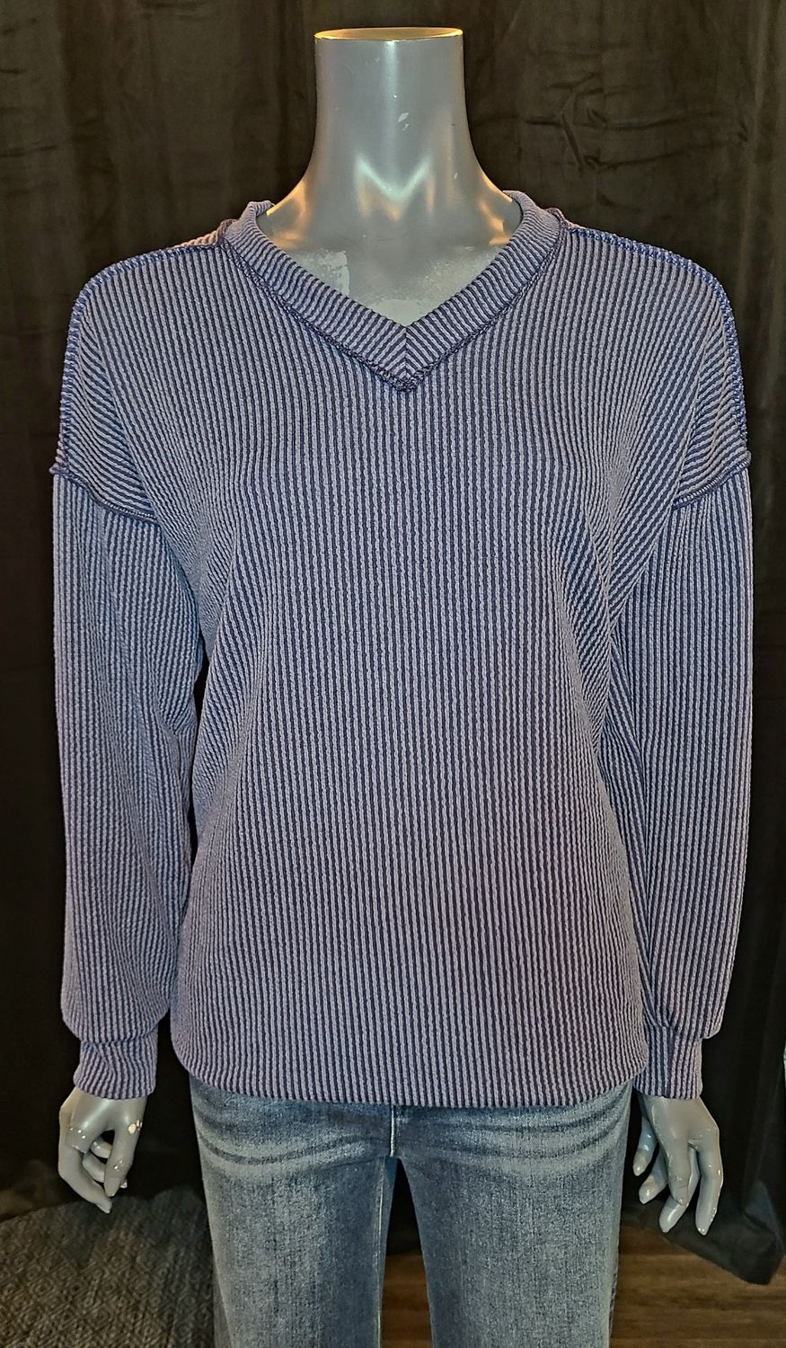 Navy Urban Ribbed V Neck Top
