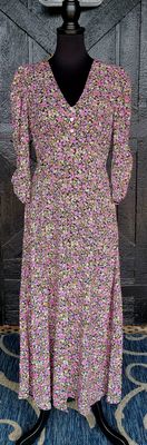 Black with Pink Floral Maxi Dress