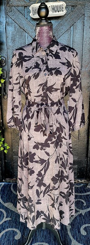 Grey with Black Floral Button Up Maxi Dress