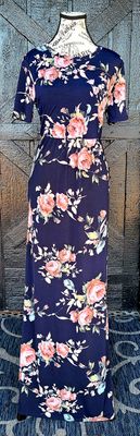 Navy Floral Maxi Dress with Pockets