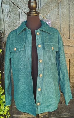 Jade Corduroy Shacket with Pockets