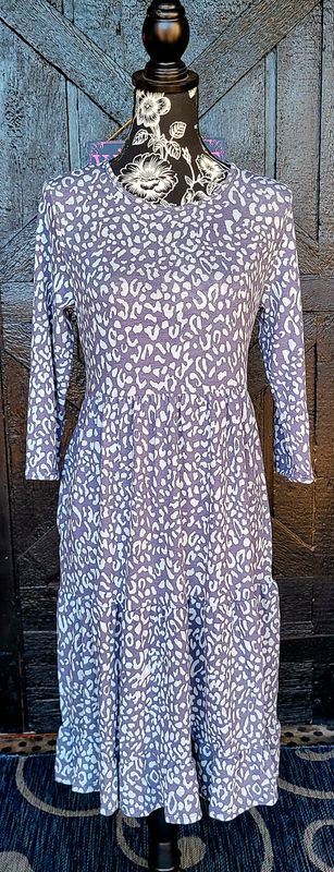 Grey Leopard Tiered Dress with Pockets