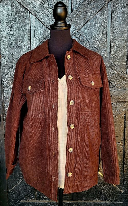 Brown Corduroy Shacket with Pockets