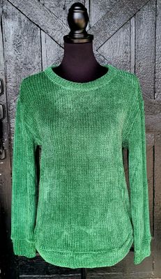 Zenana Hunter Green Chenille Waffle Knit Sweater