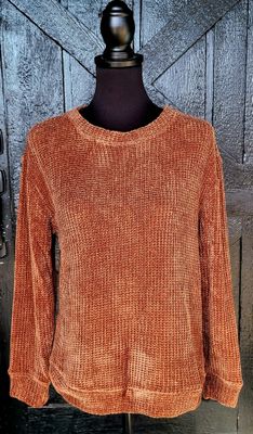 Zenana Brown Chenille Waffle Knit Sweater