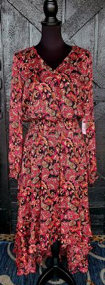 Black and Wine Floral Smocked Waist Dress