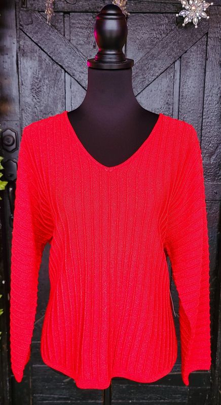 Red V Neck Sparkle Sweater