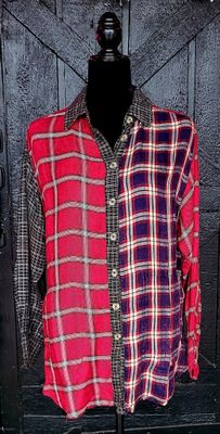 Red, Navy and Black Sparkle Flannel with Pockets
