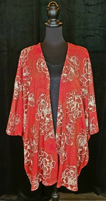 Burgundy with White Floral Kimono