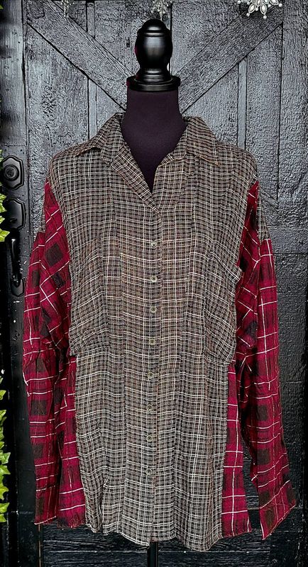 Black and Wine Plaid Sparkle Flannel