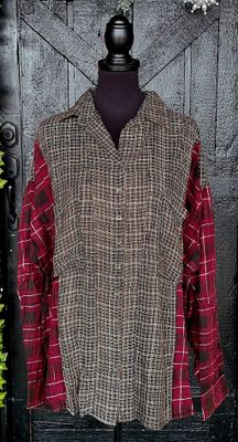 Black and Wine Plaid Sparkle Flannel