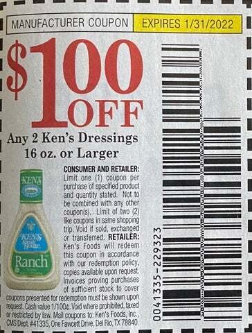 $1.00/2 Ken's Dressings 16 oz or larger Expires 1-31-2022