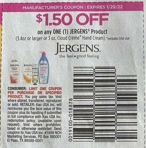 $1.50/1 Jergens Product Expires 1-29-2022