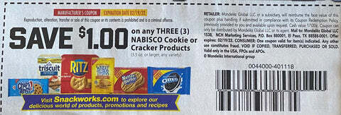 $1.00/3 Nabisco Cookie Cracker Products Expires 2-19-2022